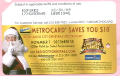 Radio City Christmas Spectacular 2008 Metrocard
